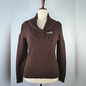 Lauren Ralph Lauren Brown Shawl Collar Toggle Sweater Women’s Size Large Petite
